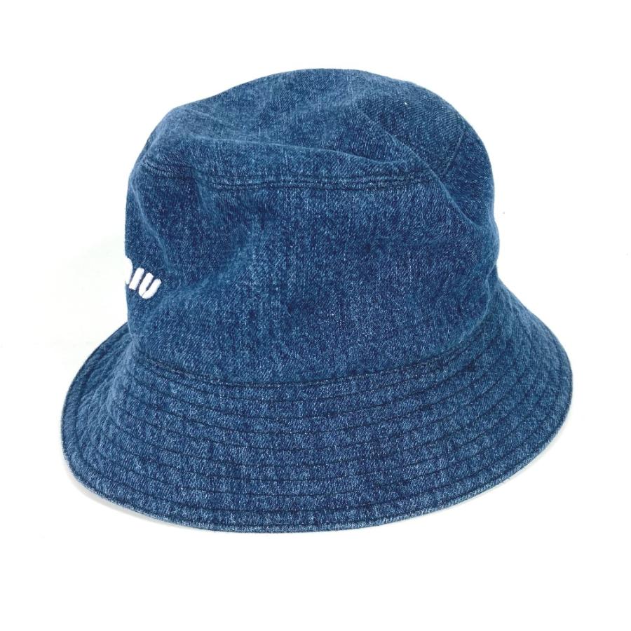 美品 MIUMIU ミュウミュウ 5HC196 ロゴ ハット帽 帽子 バケットハット ボブハット デニム ハット ブルー レディース【中古】 | miu miu | 02