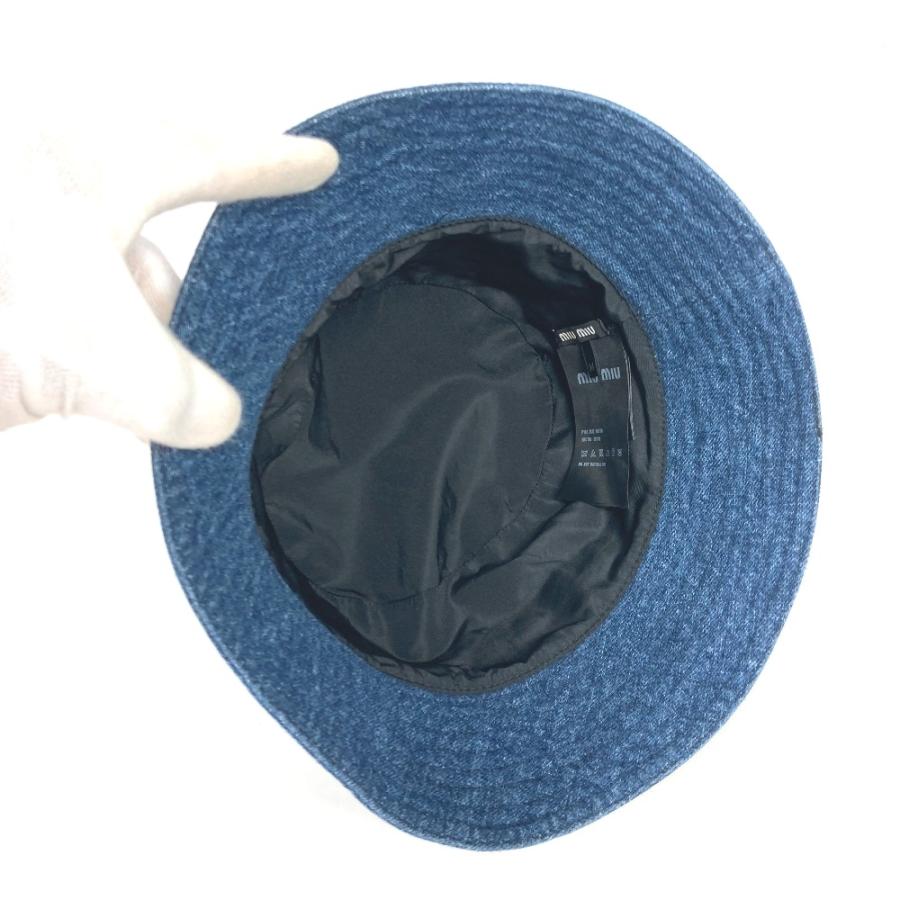 美品 MIUMIU ミュウミュウ 5HC196 ロゴ ハット帽 帽子 バケットハット ボブハット デニム ハット ブルー レディース【中古】 | miu miu | 05