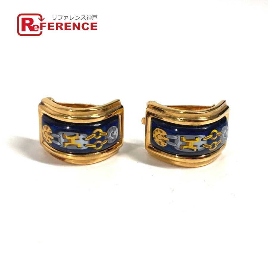 HERMES エルメス エマイユ アクセサリー H柄 七宝焼き イヤリング ゴールド×ブルー レディース【中古】 | HERMES