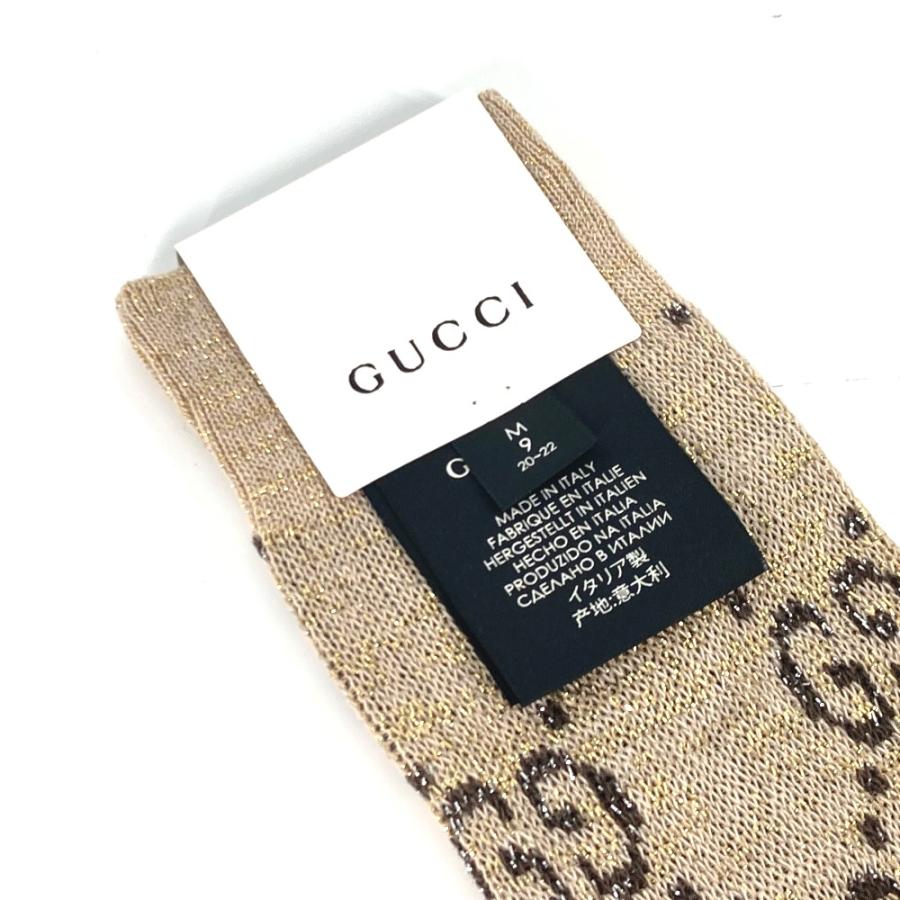 未使用 GUCCI グッチ 476525 GG ソックス アパレル ロゴ ラメ刺繍 靴下 ベージュ レディース【中古】 | GUCCI | 01