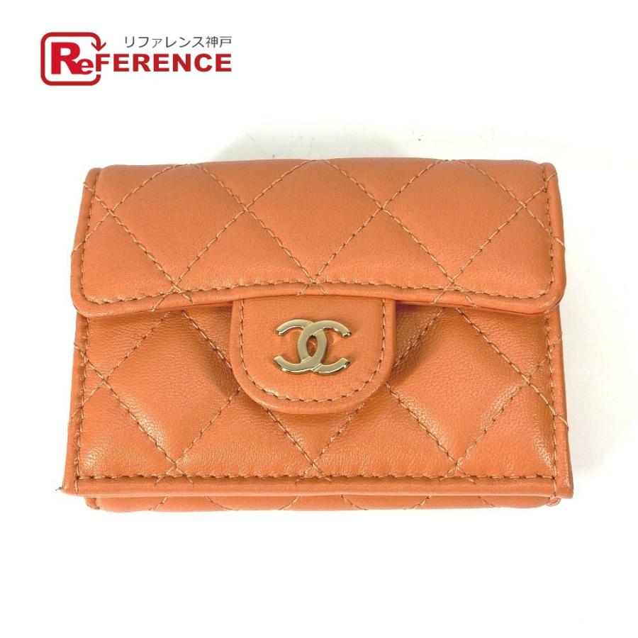 美品 CHANEL シャネル AP0230 マトラッセ コンパクトウォレット CC ココマーク 3つ折り財布 オレンジ レディース.【中古】 | CHANEL