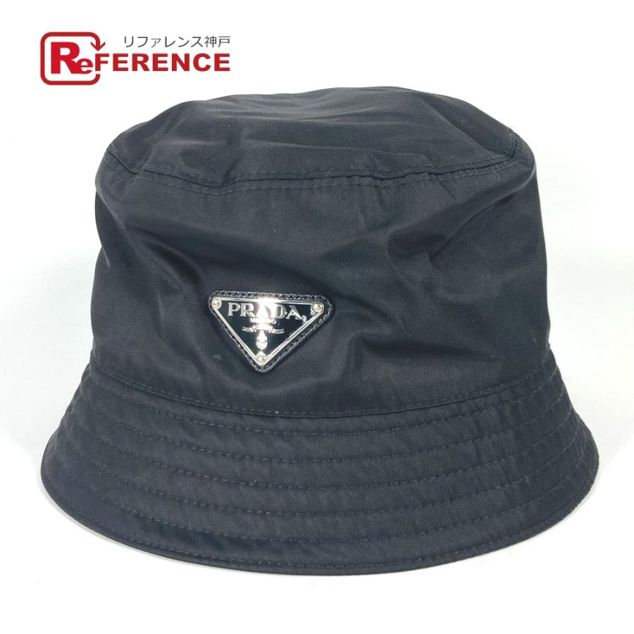 未使用 PRADA プラダ 1HC137 トライアングルロゴ 三角ロゴ プレート ハット帽 帽子 バケットハット ボブハット ハット ブラック レディース【中古】 | PRADA