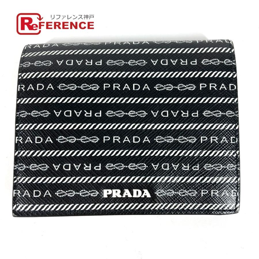 未使用 PRADA プラダ 1MV204 総柄 ロゴ コンパクトウォレット 2つ折り財布 ブラック レディース【中古】 | PRADA
