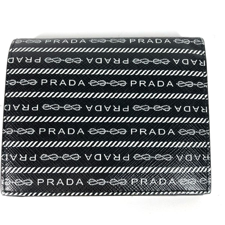 未使用 PRADA プラダ 1MV204 総柄 ロゴ コンパクトウォレット 2つ折り財布 ブラック レディース【中古】 | PRADA | 07