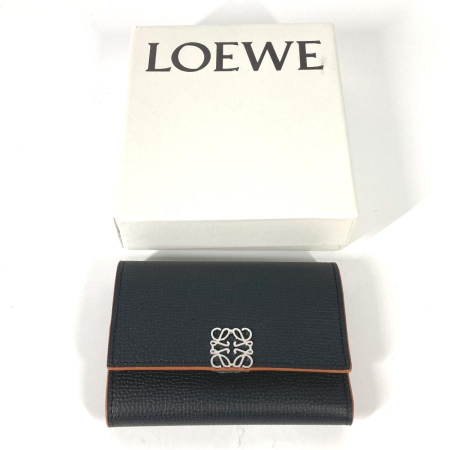 美品 LOEWE ロエベ C821TR2X02 アナグラム トライフォールド ウォレット（ コンパクトウォレット 3つ折り財布 ブラック レディース【中古】 | LOEWE | 06
