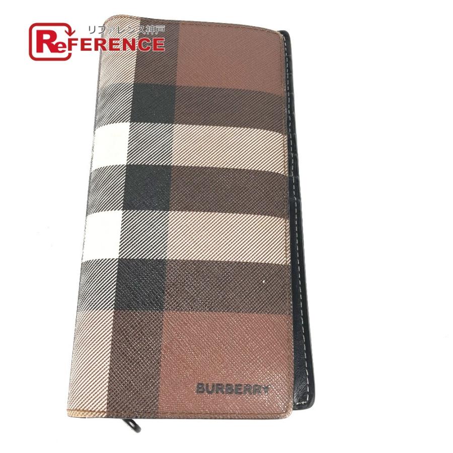BURBERRY バーバリー 8052803 ジャイアント チェック 二つ折り ロングウォレット 長財布 ダークバーチブラウン ブラウン メンズ【中古】 | BURBERRY