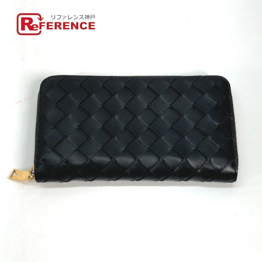 美品 BOTTEGA VENETA ボッテガヴェネタ イントレチャート ラウンドファスナー ジップアラウンドウォレット 長財布 ブラック レディース【中古】 | 