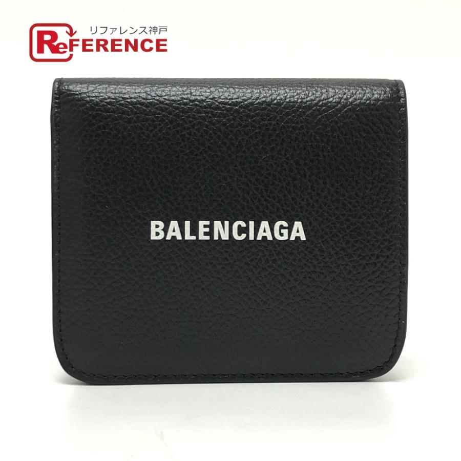 BALENCIAGA バレンシアガ 594216 ロゴ コンパクトウォレット 短財布 2つ折り財布 ブラック ユニセックス【中古】 | BALENCIAGA