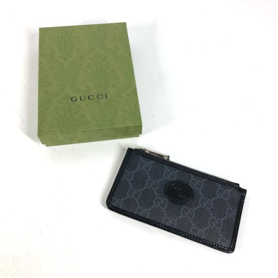 美品 GUCCI グッチ 697717 インターロッキングG カードケース フラグメントケース 財布 GGスプリーム コインケース ブラック【中古】 | GUCCI | 01