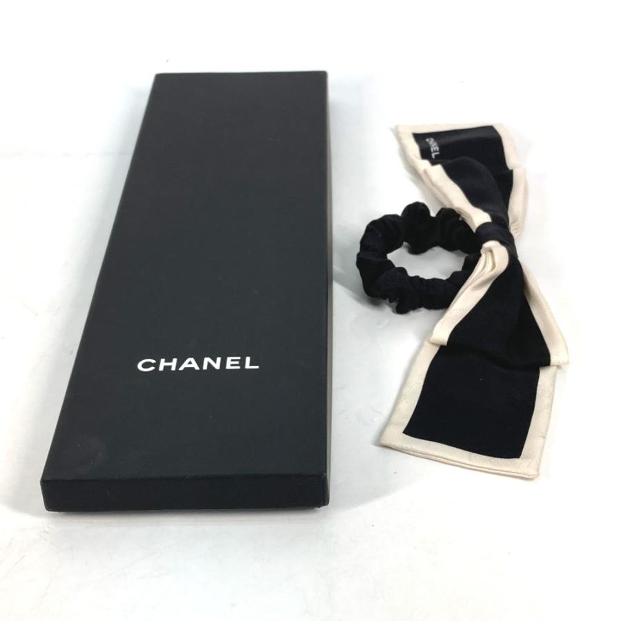 CHANEL シャネル リボン りぼん バイカラー シュシュ 髪飾り　 ヘアアクセサリー  ヘアゴム ブラック×ホワイト レディース【中古】 | CHANEL | 07