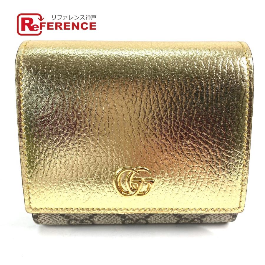 美品 GUCCI グッチ 598587 GGマーモント コンパクトウォレット 2つ折り財布 ゴールド レディース【中古】 | GUCCI