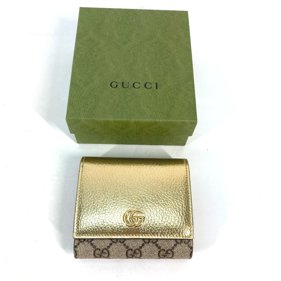 GUCCI（グッチ） 美品 598587 GGマーモント コンパクトウォレット 2つ折り財布 ゴールド レディース【中古】 : リファレンス  コレクション - 通販 - Yahoo!ショッピング