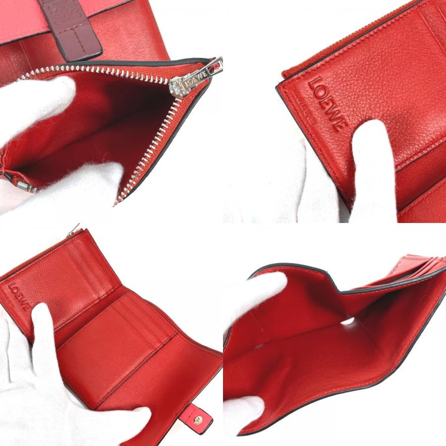 美品 LOEWE ロエベ アナグラム スモール バーティカルウォレット コンパクトウォレット バイカラー 3つ折り財布 ピンク レディース【中古】 | LOEWE | 09