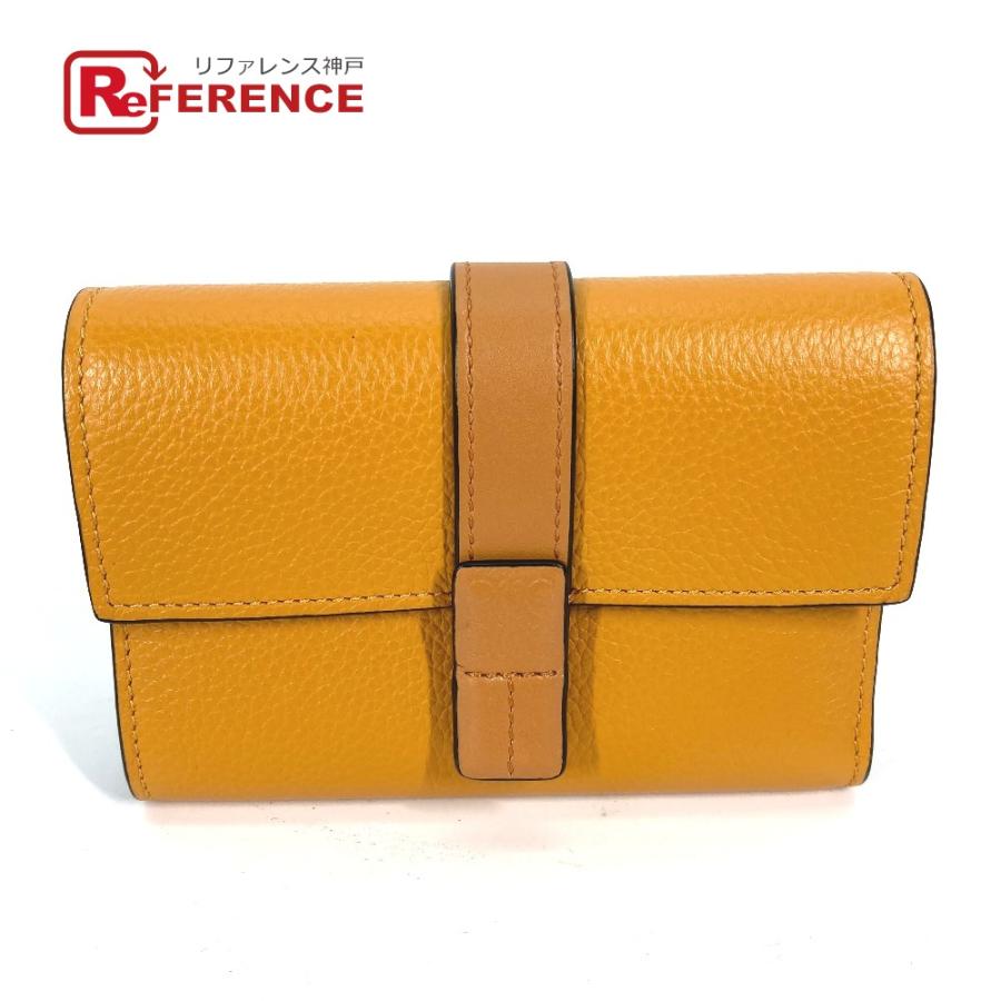 新品同様 LOEWE ロエベ アナグラム スモール バーティカルウォレット コンパクトウォレット 3つ折り財布 イエロー レディース【中古】 | LOEWE
