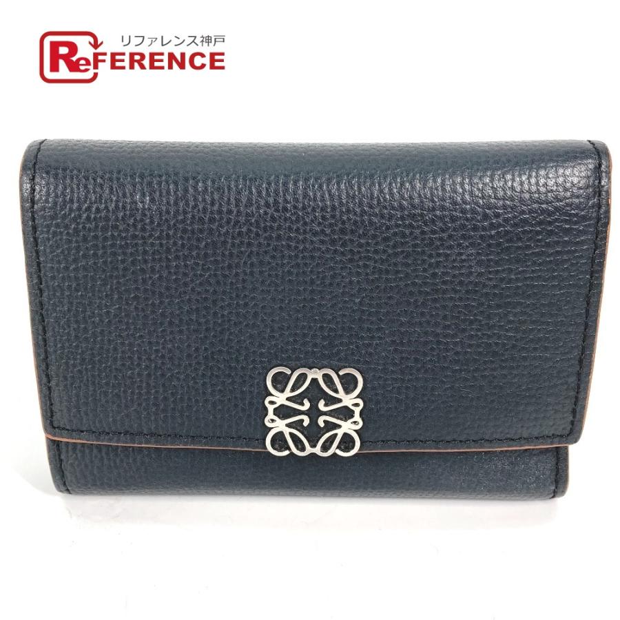 LOEWE ロエベ バーティカル ウォレット スモール コンパクトウォレット アナグラム 3つ折り財布 ブラック レディース【中古】 | LOEWE