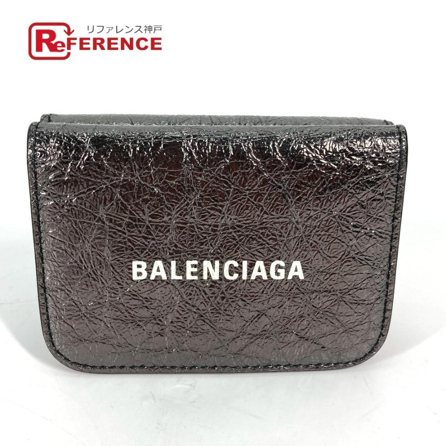 BALENCIAGA バレンシアガ 593813 ロゴ コンパクトウォレット 3つ折り財布 ガンメタル系 レディース【中古】 | BALENCIAGA