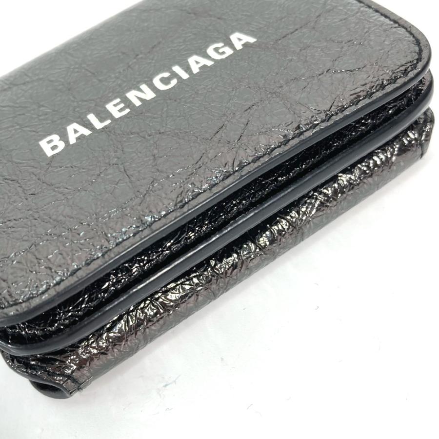 BALENCIAGA バレンシアガ 593813 ロゴ コンパクトウォレット 3つ折り財布 ガンメタル系 レディース【中古】 | BALENCIAGA | 04