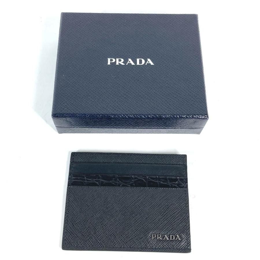 美品 PRADA プラダ 2MC223 ロゴ  名刺入れ パスケース カードケース ブラック メンズ【中古】 | PRADA | 01