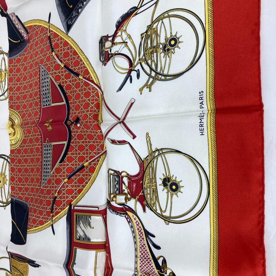 未使用 HERMES エルメス カレ90  Les Voitures Nouvelles 馬車の変遷 スカーフ レッド レディース【中古】 | HERMES | 04