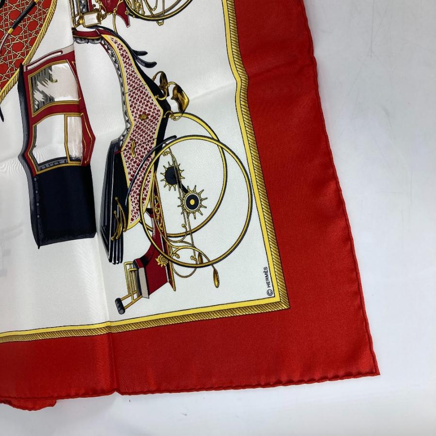 未使用 HERMES エルメス カレ90  Les Voitures Nouvelles 馬車の変遷 スカーフ レッド レディース【中古】 | HERMES | 05