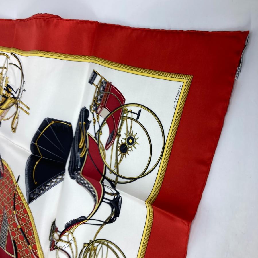 未使用 HERMES エルメス カレ90  Les Voitures Nouvelles 馬車の変遷 スカーフ レッド レディース【中古】 | HERMES | 06