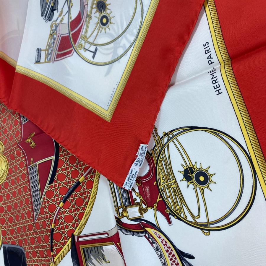 未使用 HERMES エルメス カレ90  Les Voitures Nouvelles 馬車の変遷 スカーフ レッド レディース【中古】 | HERMES | 08