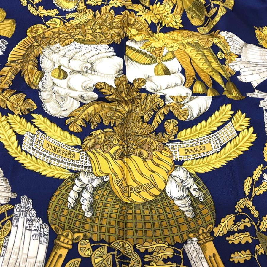 HERMES 美品 エルメス カレ 90 chapeau! 脱帽 スカーフ ブルー