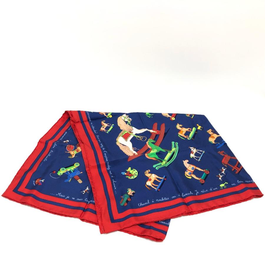 HERMES エルメス カレ90 Raconte moi le cheval お馬の話をして スカーフ ブルー レディース【中古】 | HERMES | 01