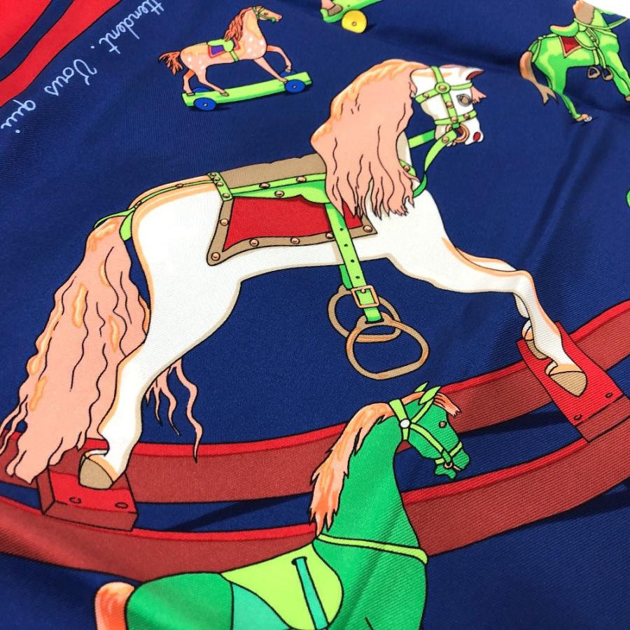 HERMES エルメス カレ90 Raconte moi le cheval お馬の話をして スカーフ ブルー レディース【中古】 | HERMES | 02