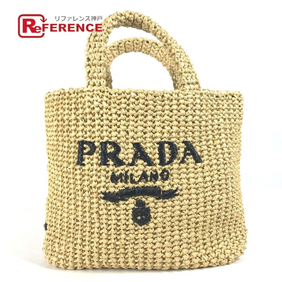 美品 PRADA プラダ 1BG422 クロシェ 三角ロゴ トライアングル スモール レタリングロゴ  トートバッグ カゴバッグ ハンドバッグ【中古】 | PRADA
