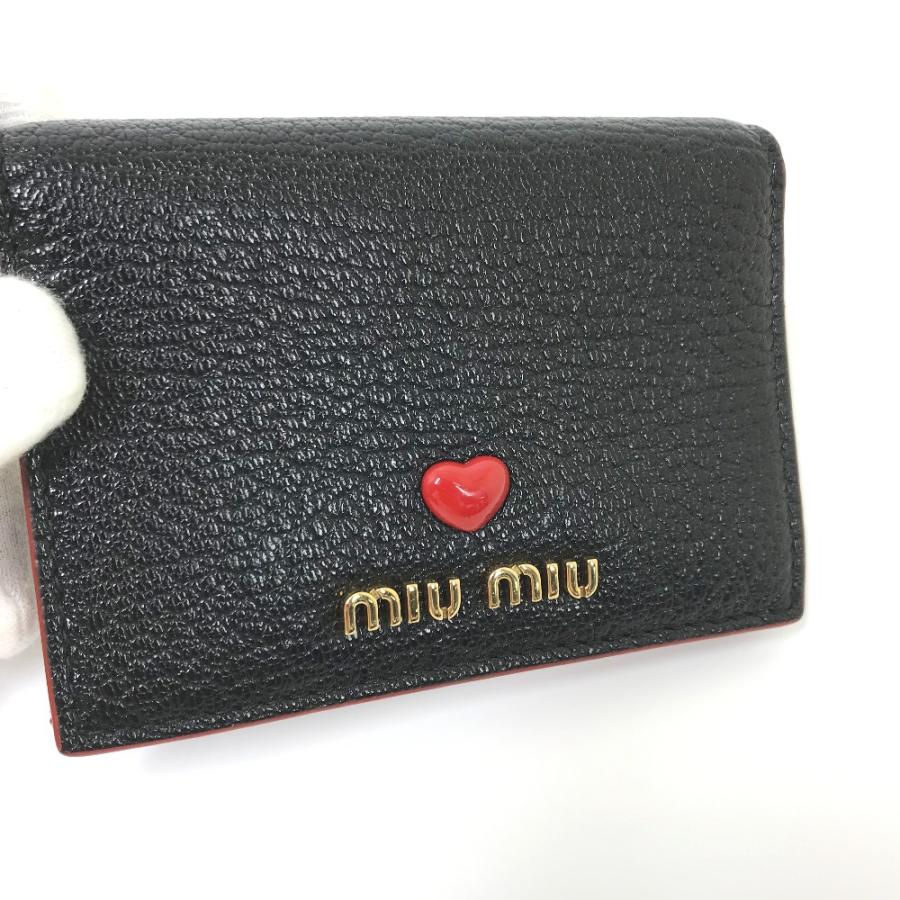 美品 MIUMIU ミュウミュウ ロゴ ハート 2つ折り カードケース 小物入れ ブラック×レッド レディース【中古】 | miu miu | 06