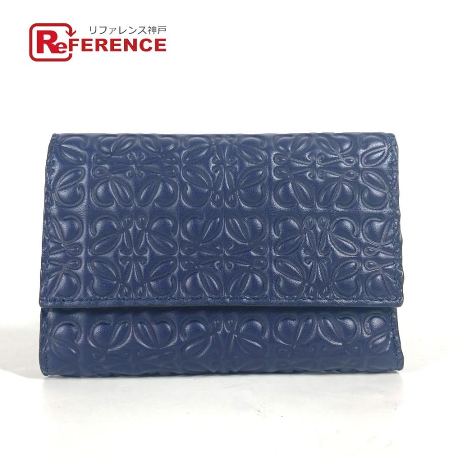 美品 LOEWE ロエベ リピート バーティカル ウォレット スモール コンパクトウォレット アナグラム 3つ折り財布 ネイビーパープル系【中古】 | LOEWE