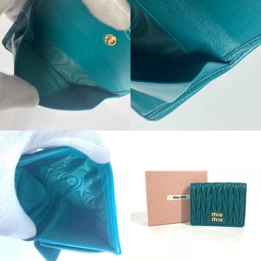 未使用 MIUMIU ミュウミュウ 5MV204 マテラッセ コンパクトウォレット ロゴ 2つ折り財布 ラグーナ グリーン レディース【中古】 | miu miu | 09