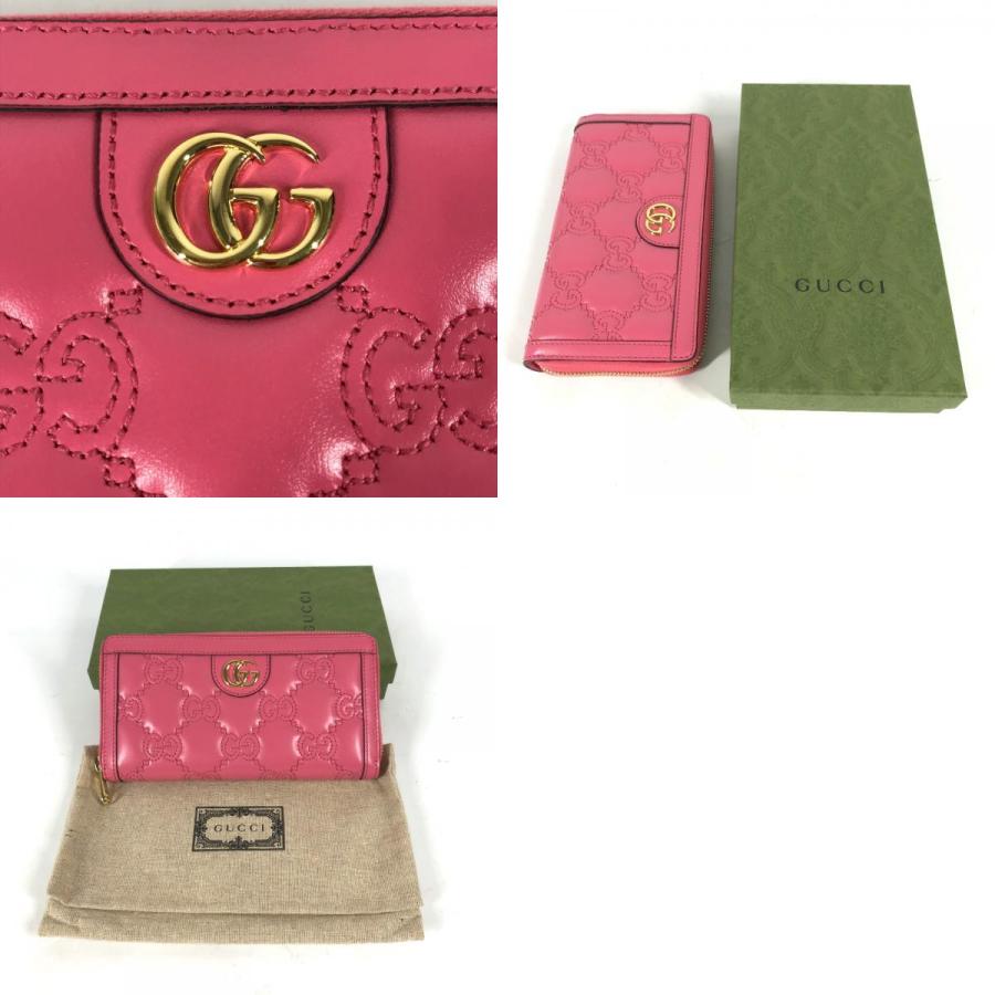 グッチ GUCCI GGマトラッセ ジップアラウンド ウォレット 723784 GGマーモント ラウンドファスナー 長財布 レザー ピンク 未使用 GUCCI（グッチ） 未使用 723784 GGマトラッセ ジップアラウンド