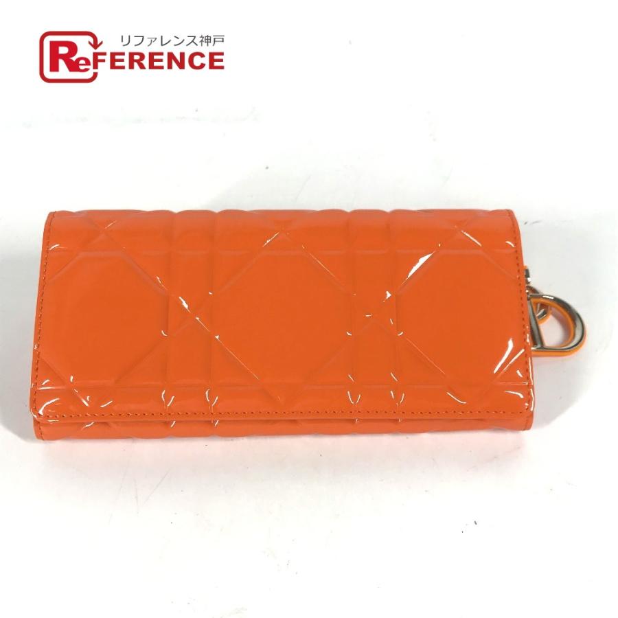 新品同様 Dior ディオール レディディオール カナージュ 二つ折り チェーンウォレット エナメル ロゴチャーム 長財布 オレンジ【中古】 | 
