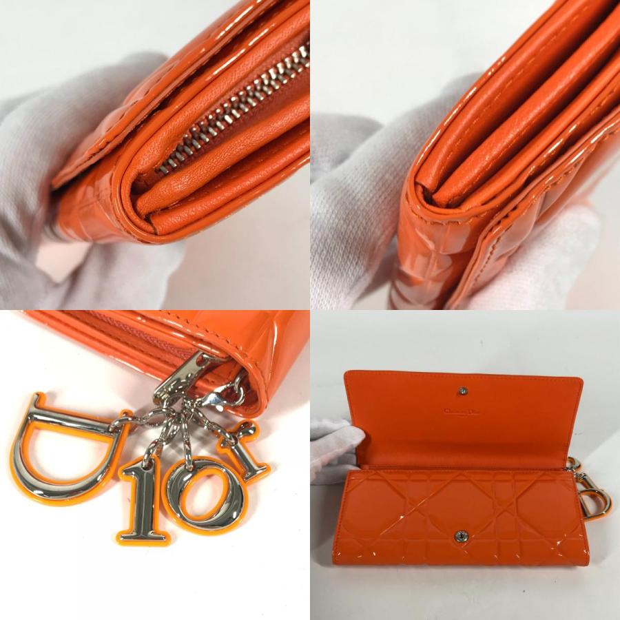 新品同様 Dior ディオール レディディオール カナージュ 二つ折り チェーンウォレット エナメル ロゴチャーム 長財布 オレンジ【中古】 |  | 08