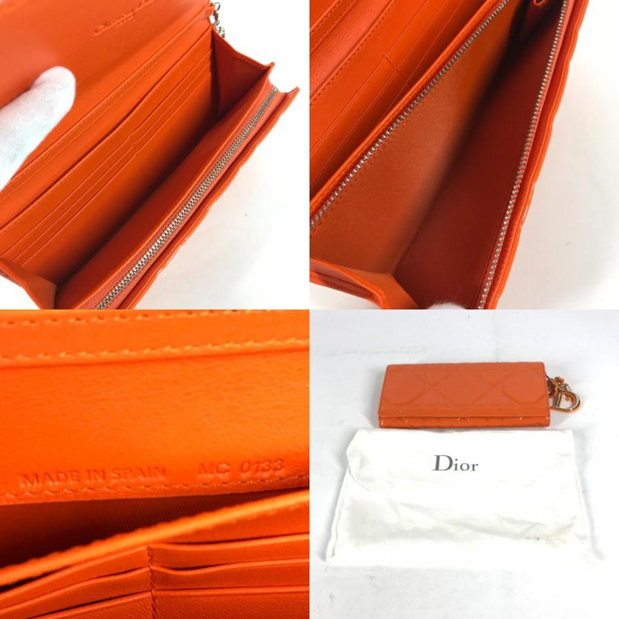 新品同様 Dior ディオール レディディオール カナージュ 二つ折り チェーンウォレット エナメル ロゴチャーム 長財布 オレンジ【中古】 |  | 09