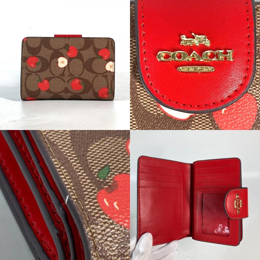 未使用 COACH コーチ C4117 アップル りんご コンパクトウォレット シグネチャー 2つ折り財布 ベージュ×レッド レディース【中古】 | COACH | 09