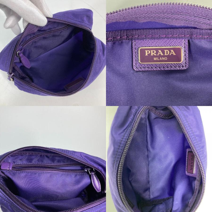 美品 PRADA プラダ 1NA350 トライアングルロゴ 三角ロゴ プレート 小物入れ 化粧ポーチ メイクポーチ ポーチ パープル レディース【中古】 | PRADA | 09
