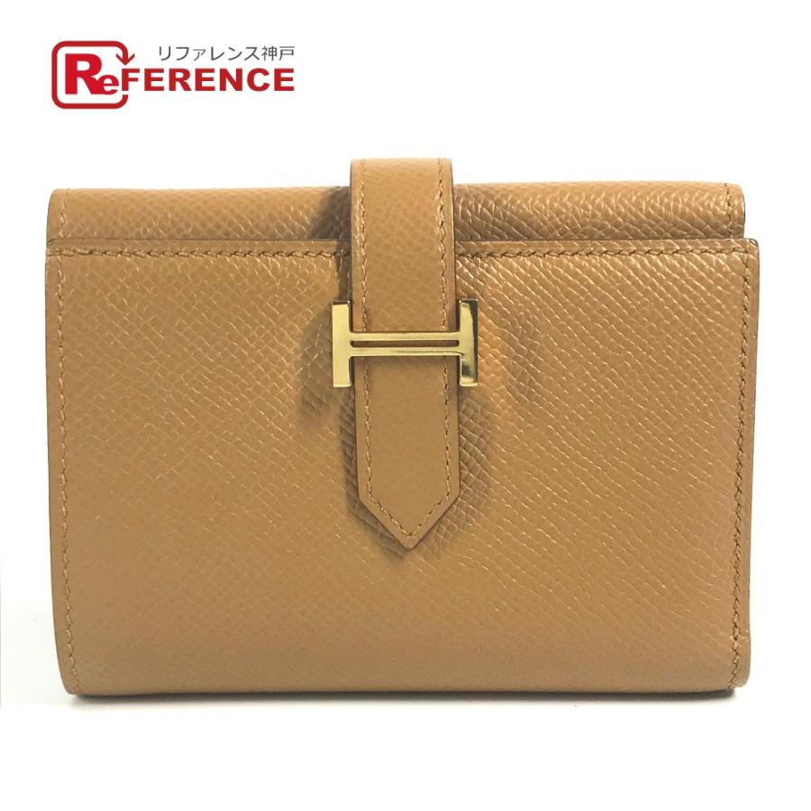 新品同様HERMES エルメス ベアンコンビネ  コンパクトウォレット Hロゴ バイカラー 3つ折り財布 セサミ ブルーブリュム  ブラウン【中古】 | HERMES