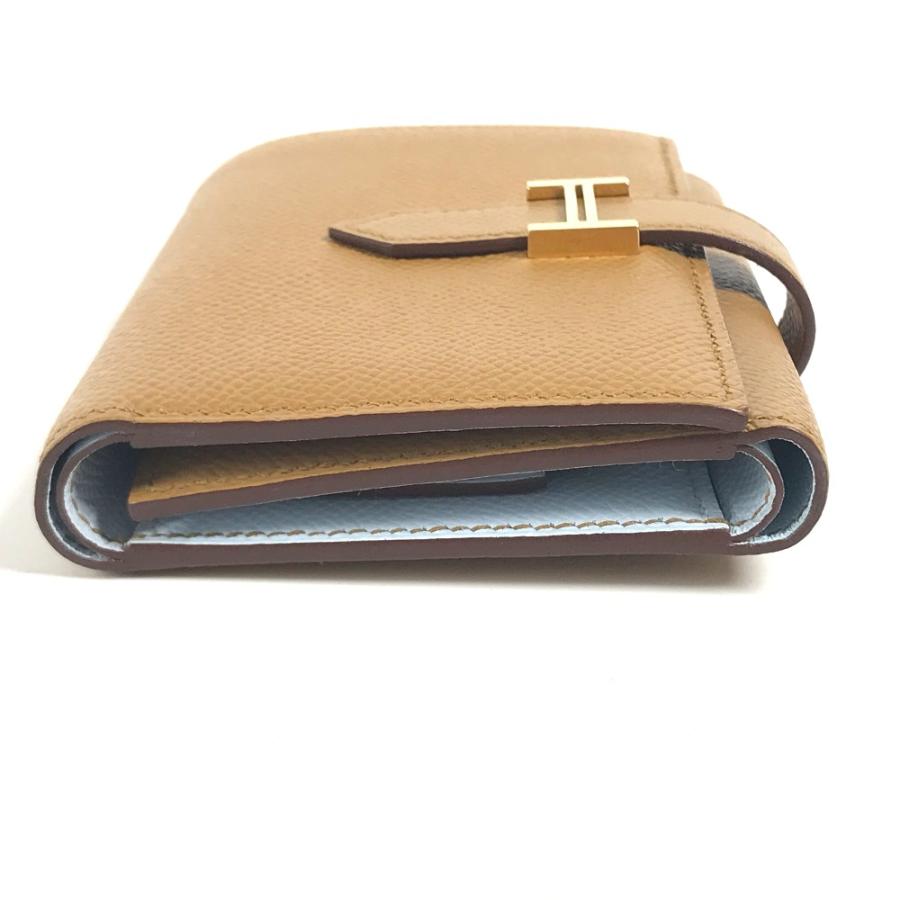 新品同様HERMES エルメス ベアンコンビネ  コンパクトウォレット Hロゴ バイカラー 3つ折り財布 セサミ ブルーブリュム  ブラウン【中古】 | HERMES | 02