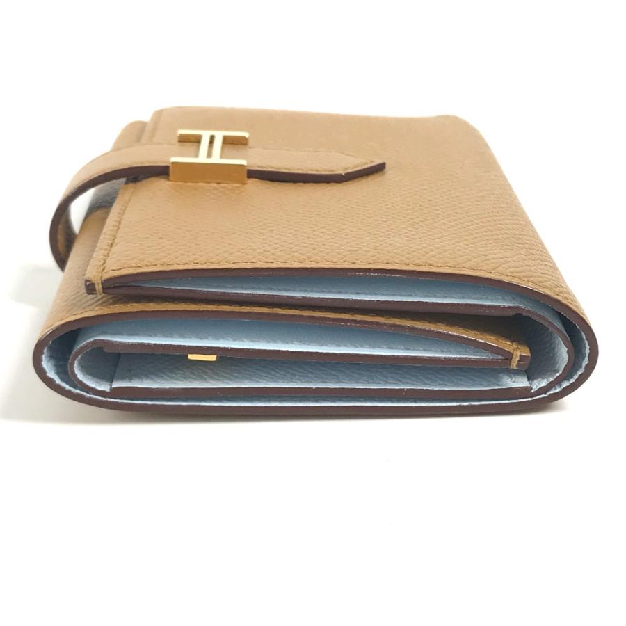 新品同様HERMES エルメス ベアンコンビネ  コンパクトウォレット Hロゴ バイカラー 3つ折り財布 セサミ ブルーブリュム  ブラウン【中古】 | HERMES | 03