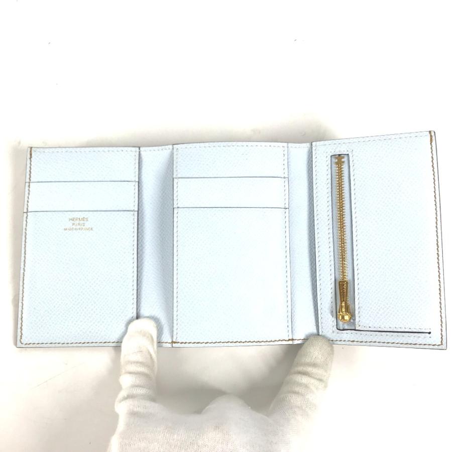 新品同様HERMES エルメス ベアンコンビネ  コンパクトウォレット Hロゴ バイカラー 3つ折り財布 セサミ ブルーブリュム  ブラウン【中古】 | HERMES | 06