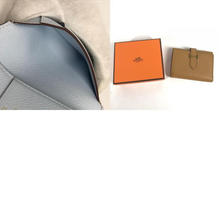 新品同様HERMES エルメス ベアンコンビネ  コンパクトウォレット Hロゴ バイカラー 3つ折り財布 セサミ ブルーブリュム  ブラウン【中古】 | HERMES | 09