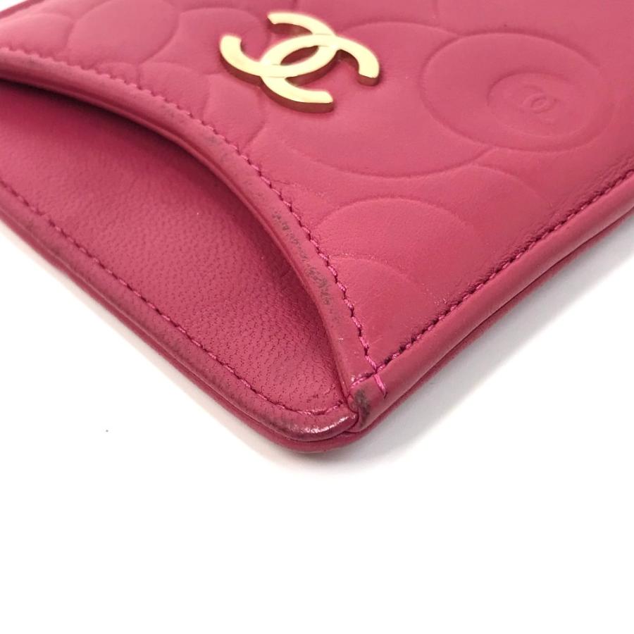 CHANEL シャネル カメリア スマホケース パスケース 名刺入れ 縦型 CC ココマーク カードケース ピンク レディース.【中古】 | CHANEL | 05