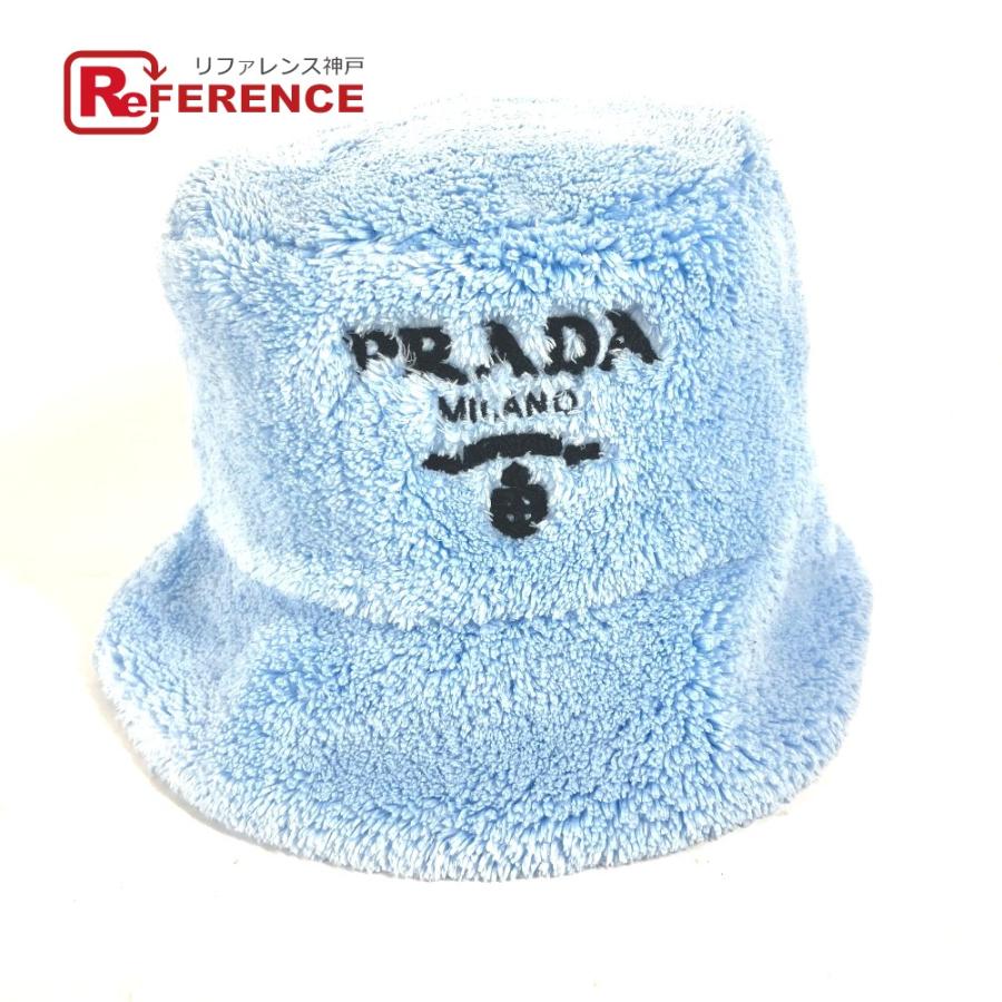 PRADA プラダ 1HC137 ロゴ バケットハット 帽子 パイル ファー ハット ブルー レディース【中古】 | PRADA