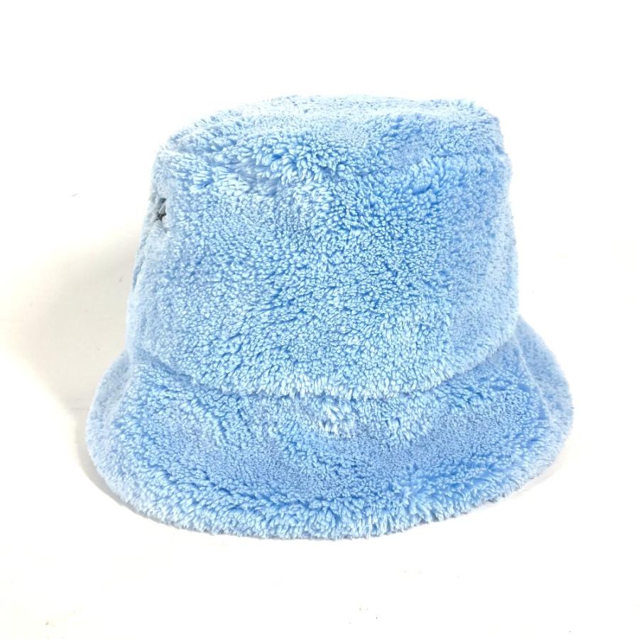 PRADA プラダ 1HC137 ロゴ バケットハット 帽子 パイル ファー ハット ブルー レディース【中古】 | PRADA | 01
