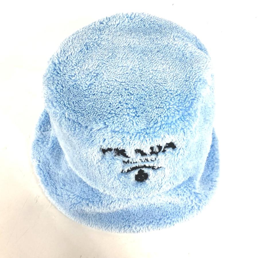 PRADA プラダ 1HC137 ロゴ バケットハット 帽子 パイル ファー ハット ブルー レディース【中古】 | PRADA | 04