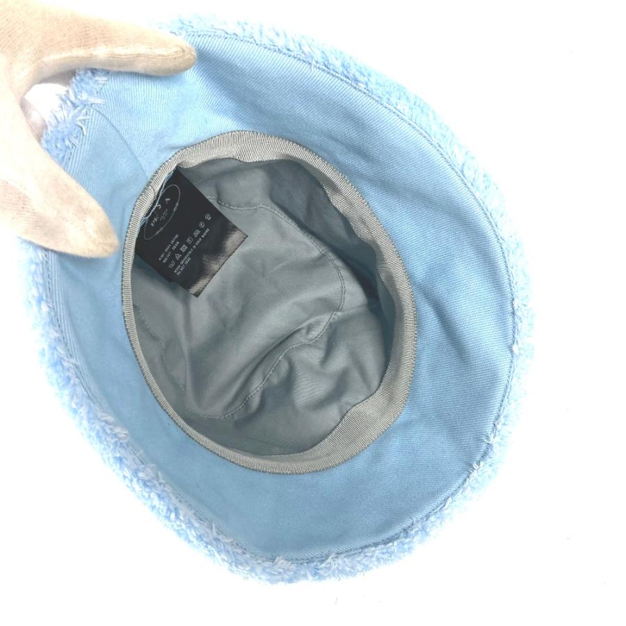 PRADA プラダ 1HC137 ロゴ バケットハット 帽子 パイル ファー ハット ブルー レディース【中古】 | PRADA | 06