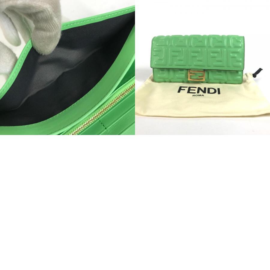 未使用 FENDI フェンディ 8M0251 バゲット コンチネンタル フラップ 二つ折り ロングウォレット ズッカ 長財布 グリーン【中古】 | FENDI | 09